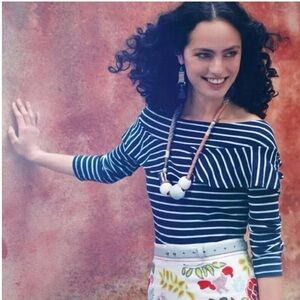 Anthropologie T-Shirt S LEIFSDOTTIR Top STRIPED VALENCE Boatneck Navy Cotton NWT